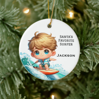 Adorno De Cerámica Surfing personalizado de niño lindo