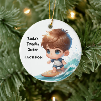 Adorno De Cerámica Surfing personalizado de niño lindo
