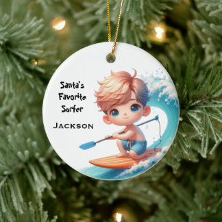 Adorno De Cerámica Surfing personalizado de niño lindo