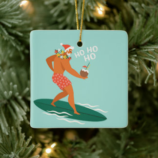 Adorno De Cerámica Surfing Santa