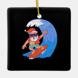 Adorno De Cerámica Surfing Santa