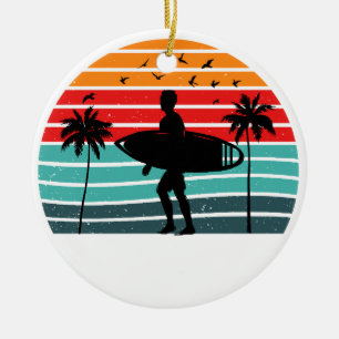 Adorno De Cerámica Surfing Sunset Design