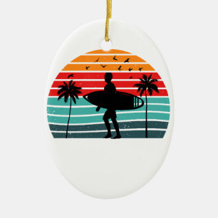 Adorno De Cerámica Surfing Sunset Design