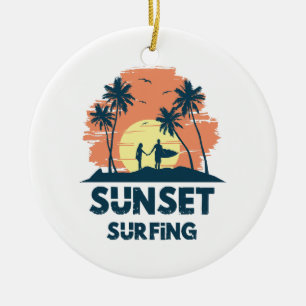 Adorno De Cerámica Surfing - Surfing al atardecer