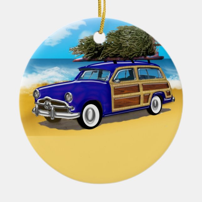 Adorno De Cerámica Surfing Woodie con Árbol de Navidad (Frente)