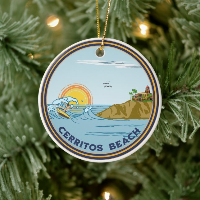 Adorno De Cerámica Surfista de Cerritos Beach Baja Mexico Navidades (Árbol)