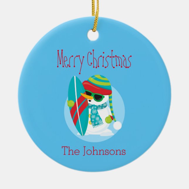 Adorno De Cerámica Surfista de Navidades Snowman de Guay (Frente)