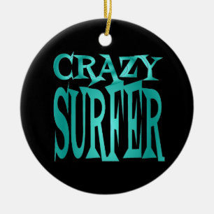 Adorno De Cerámica Surfista loco en Verde azulado