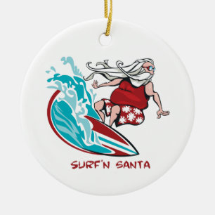 Adorno De Cerámica Surf'n Santa