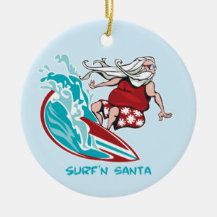 Adorno De Cerámica Surf'n Santa