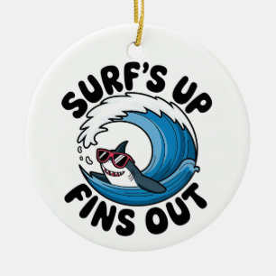 Adorno De Cerámica Surf's Up, Fins Out - Diseño de Surfing Guay