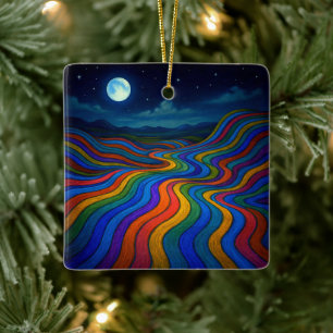 Adorno De Cerámica Surreal Dreamscape Moonlight Rainbow Land