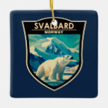 Adorno De Cerámica Svalbard Noruega Polar Oso Viaje Arte Vintage<br><div class="desc">Svalbard en un estilo de arte vector. Es una de las zonas habitadas más al norte del mundo,  conocida por su terreno escarpado y remoto de glaciares y tundra congelada que alberga osos polares,  renos de Svalbard y zorros del Ártico.</div>