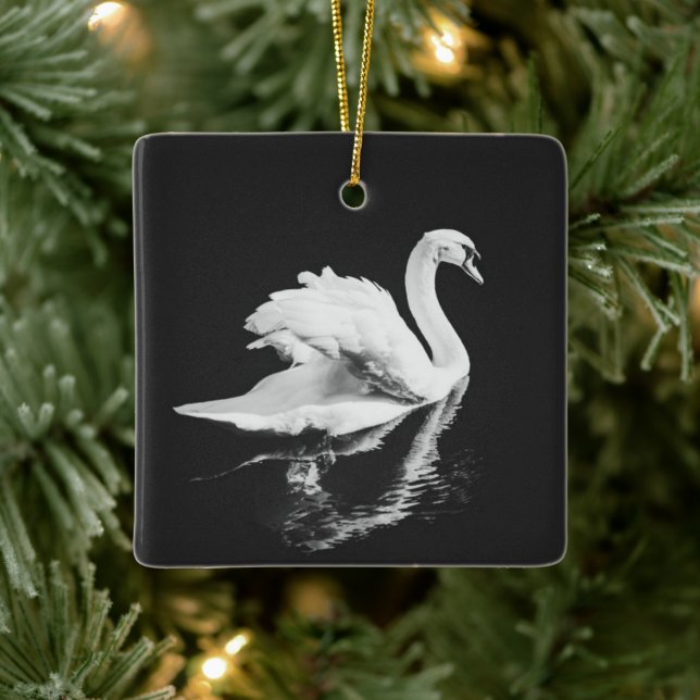 Adorno De Cerámica Swan Natación en blanco y negro (Árbol)