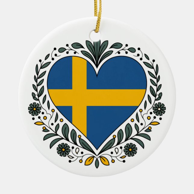 Adorno De Cerámica Swedish Flag Heart Christmas Ornament (Frente)