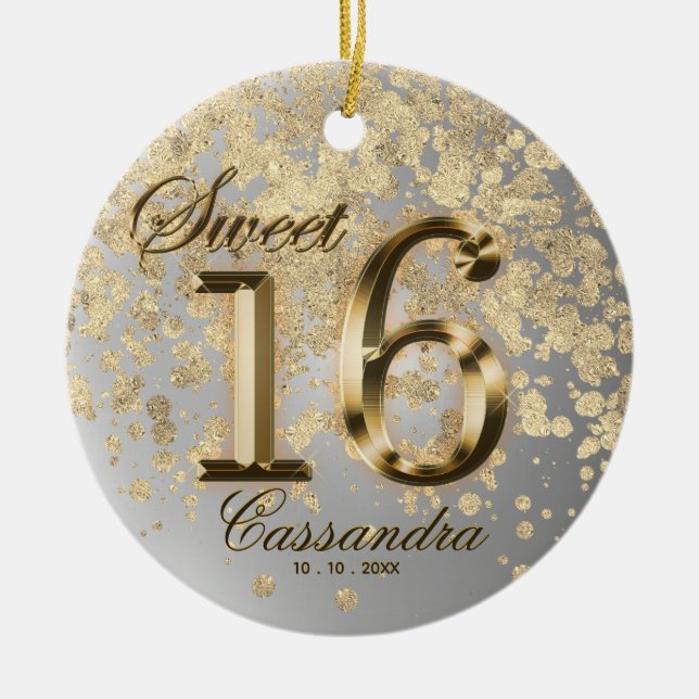 Adorno De Cerámica Sweet 16 Birthday Gold Faux Metallic (Frente)