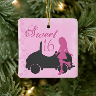Adorno De Cerámica Sweet 16 Car Personalized Pink Black Sweet Sixteen