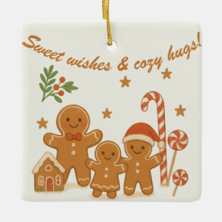 Adorno De Cerámica Sweet & Cozy Gingerbread Family Christmas Ornament