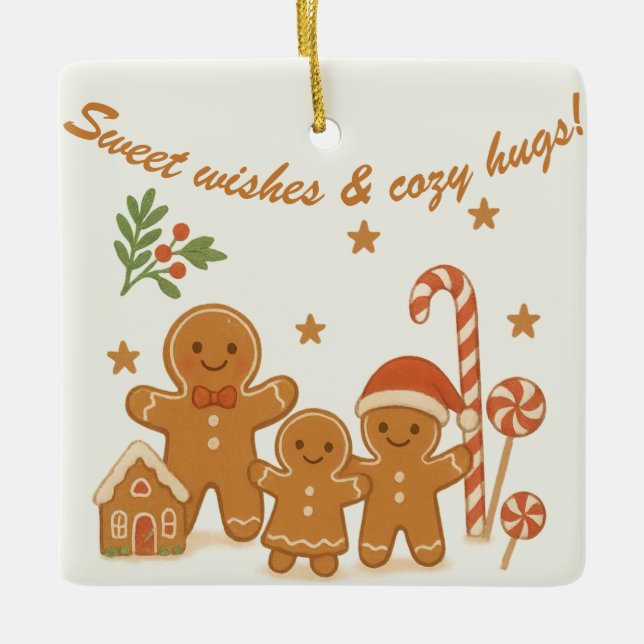 Adorno De Cerámica Sweet & Cozy Gingerbread Family Christmas Ornament (Anverso)