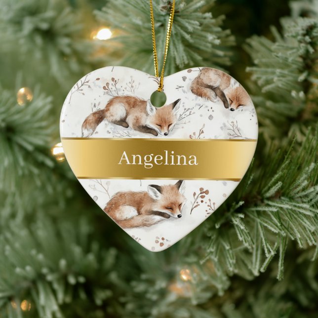 Adorno De Cerámica Sweet Fox Gold Ribbon Christmas (Árbol)
