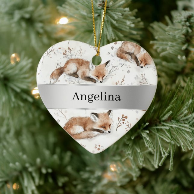 Adorno De Cerámica Sweet Fox Silver Ribbon Christmas (Árbol)