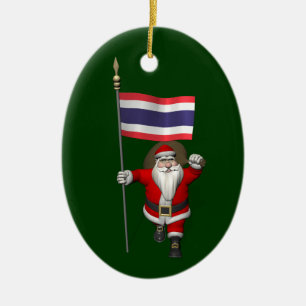 Adorno De Cerámica Sweet Santa Claus With Flag Of Thailand