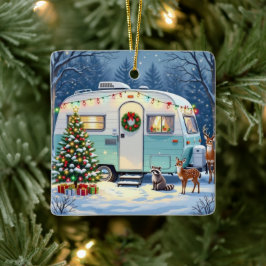 Adorno De Cerámica Sweet Woodland Camper Winter Scene Christmas