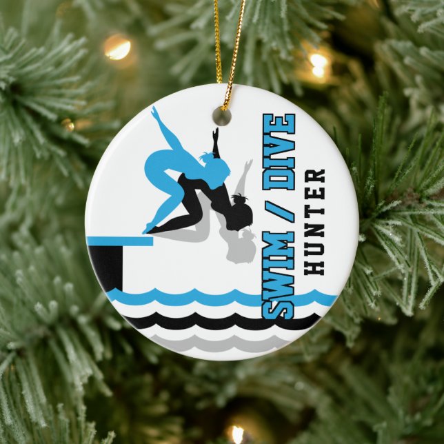 Adorno De Cerámica Swim Dive Team - Baby Blue y Black (Árbol)