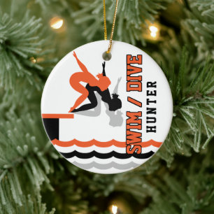 Adorno De Cerámica Swim Dive Team - Naranja y negro