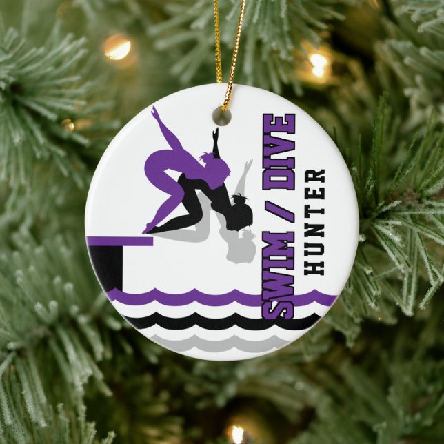 Adorno De Cerámica Swim Dive Team - Purple y Black (Árbol)
