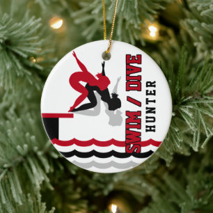 Adorno De Cerámica Swim Dive Team - Rojo y Negro