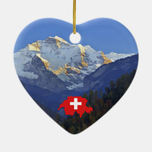 Adorno De Cerámica Swtzerland Jungfrau y bandera