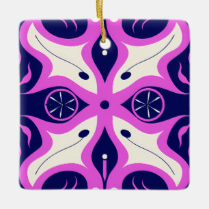 Adorno De Cerámica Symmetrical Abstract Pattern in Purple and White