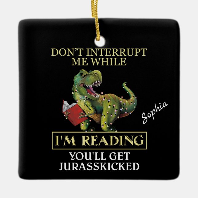 Adorno De Cerámica T Rex no me interrumpas mientras leo libros (Anverso)