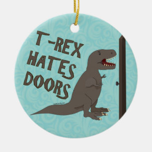Adorno De Cerámica T-Rex odia las puertas