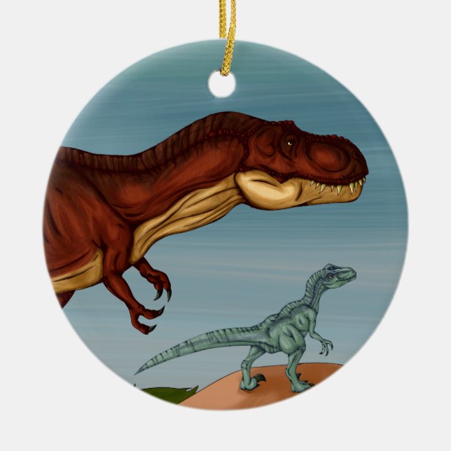 Adorno De Cerámica T-Rex y Velociraptor (Frente)
