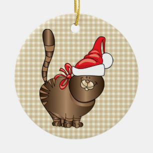Adorno De Cerámica tabby cat santa