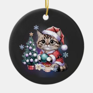 Adorno De Cerámica Tabby Cat Santa Crewneck