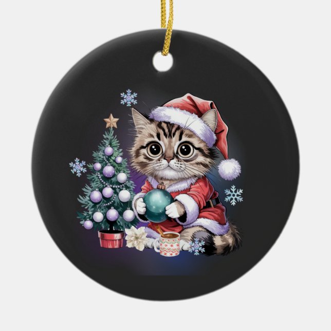 Adorno De Cerámica Tabby Cat Santa Crewneck (Frente)