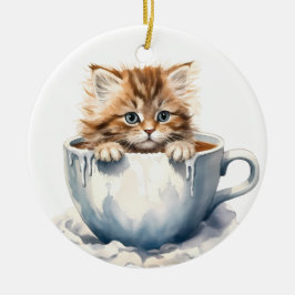 ADORNO DE CERÁMICA TABBY KITTEN FLUFFY EN UNA TEACUP