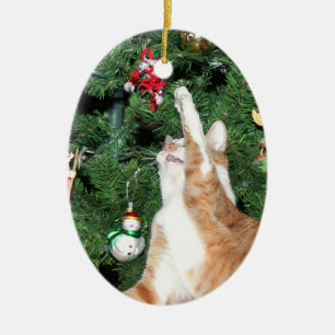 Adorno De Cerámica Tabby y árbol de Navidad