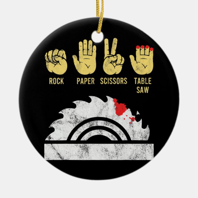 Adorno De Cerámica Tabla de tijeras de papel de roca con madera (Frente)