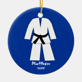 Adorno De Cerámica Taekwondo Karate Black Belt Blue Personalizado