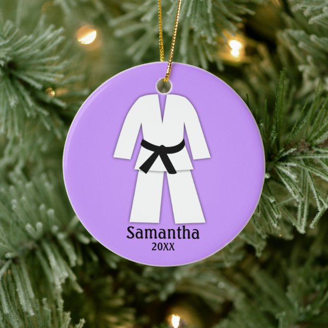 Adorno De Cerámica Taekwondo Karate Black Belt Purple personalizado (Árbol)