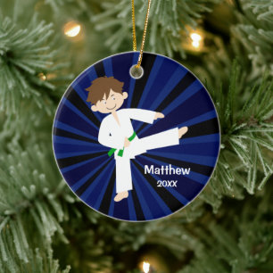 Adorno De Cerámica Taekwondo Karate Green Belt Boy Personalizado