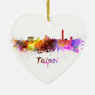 Adorno De Cerámica Taipei skyline in watercolor