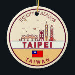 Adorno De Cerámica Taipei Taiwan City Skyline Emblem<br><div class="desc">Diseño artístico minimalista y colorido de Taipei con monumentos y monumentos de la ciudad de Taiwán.</div>