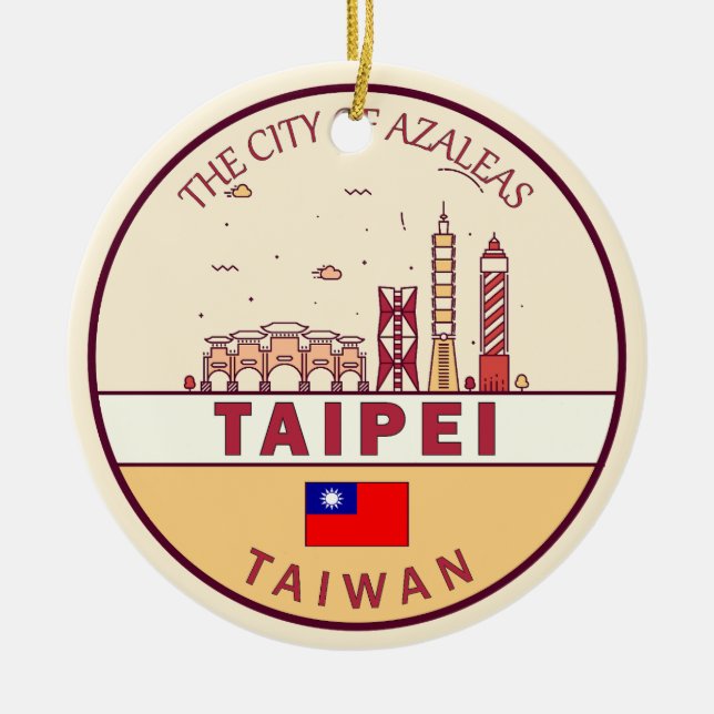 Adorno De Cerámica Taipei Taiwan City Skyline Emblem (Frente)