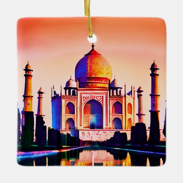 Adorno De Cerámica Taj Mahal contra el cielo atardecer (Anverso)