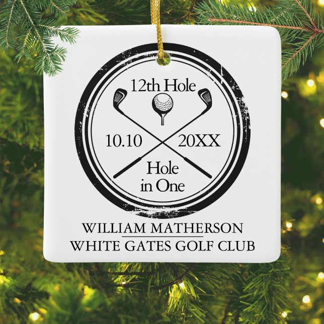 Adorno De Cerámica Taladro de golf personalizado en un solo nombre ce (Personalized Golf Hole in One Retro Ceramic Orname Ceramic Ornament)